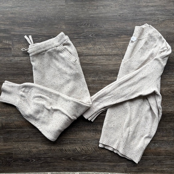Sweater Set - joggers & v-neck sweater - speckled cream color - cotton blend - Picture 2 of 11